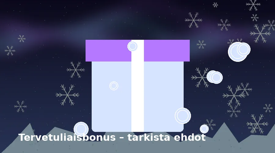 Huurteinen Kasino tervetuliaisbonus – kuvitus lahjapaketista ja kolikoista